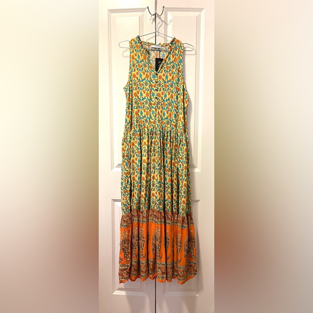 NWT R.Vivimos Womens Floral Print Button Up Bohemian Flowy Maxi Dress sz. L